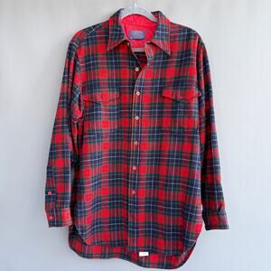 Vtg Mens Pendleton wool plaid loop collar button up - MACHINE WASHABLE -size L